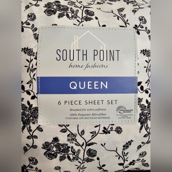 South Point Black And White Floral Branch Sheet Set- Queen - Picture 1 of 3